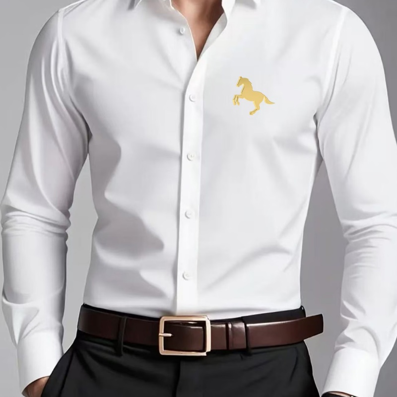 Elegant Golden Horse Logo Prin - đánh giá và giá Men Formal Office Wear Shirts